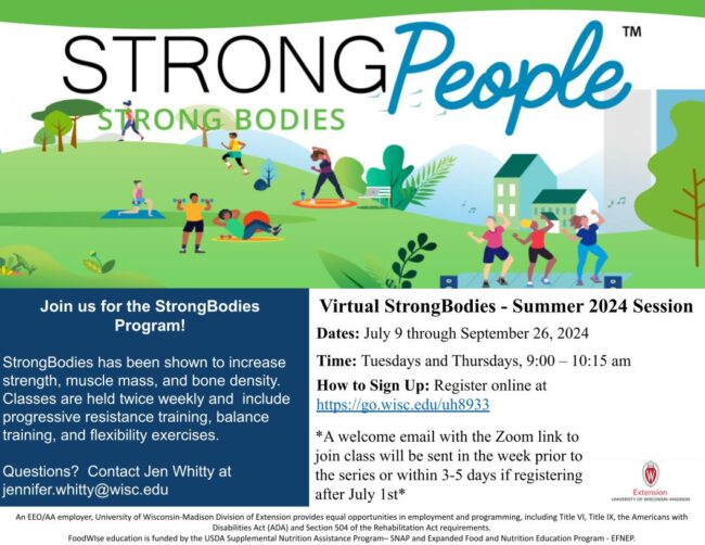 Strong Bodies flyer with Summer 2024 information. 